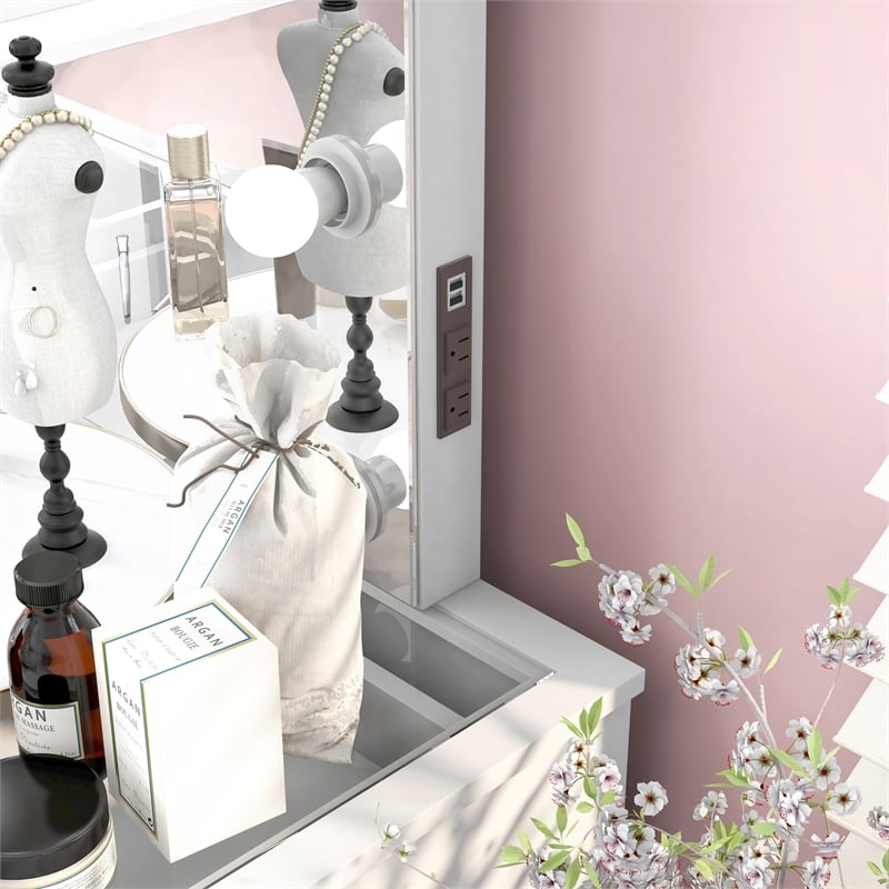 Furniture of America Varbo Solid Wood 3-Piece Vanity Set with Bulbs in White