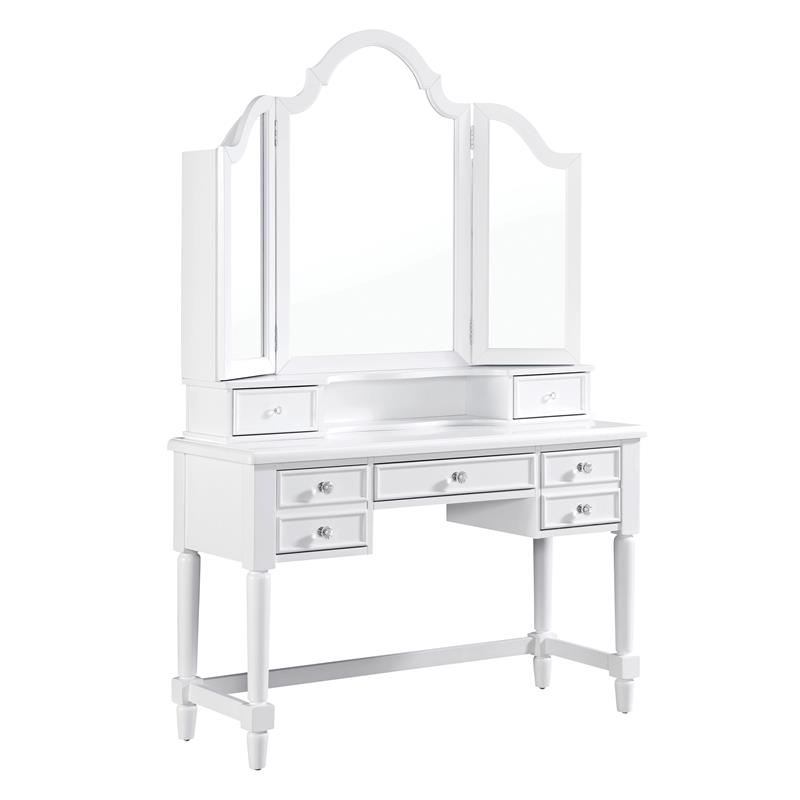 Furniture of America Estae Traditional Solid Wood 3-Piece Vanity Set in White