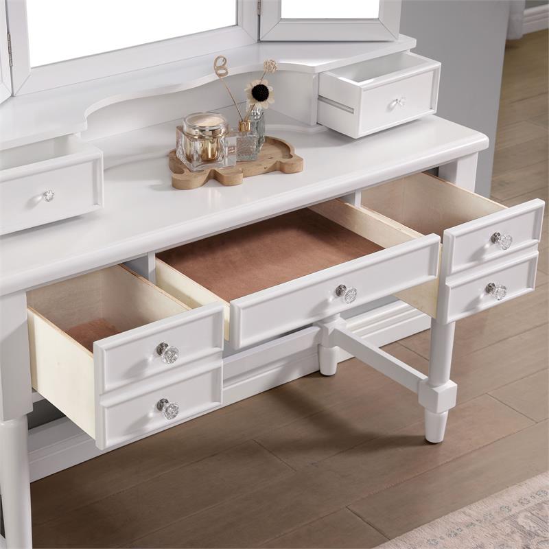 Furniture of America Estae Traditional Solid Wood 3-Piece Vanity Set in White