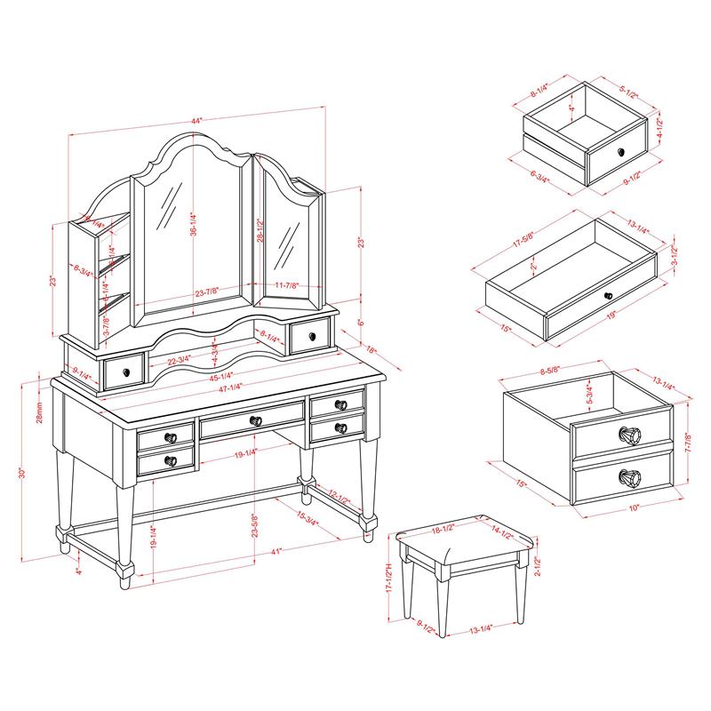 Furniture of America Estae Traditional Solid Wood 3-Piece Vanity Set in White