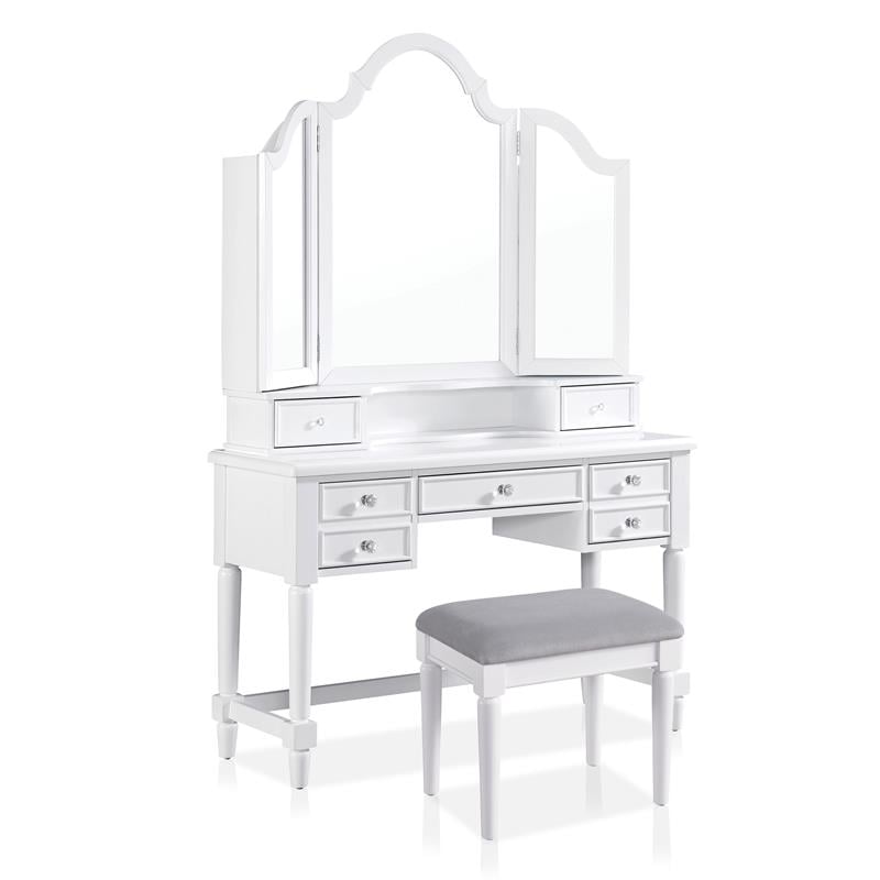 Furniture of America Estae Traditional Solid Wood 3-Piece Vanity Set in White