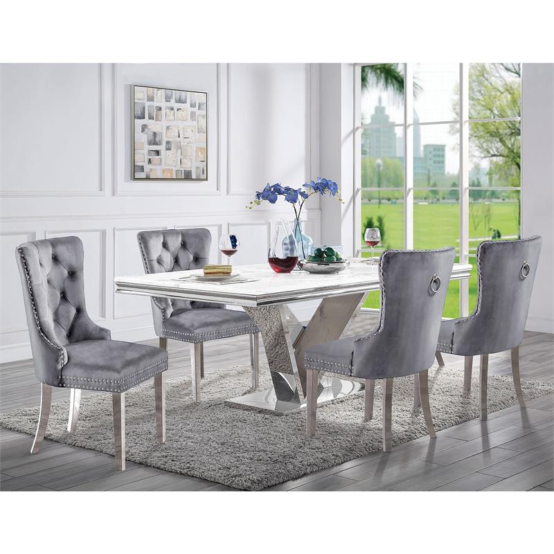 Furniture of America Rosa Glam Metal 5-Piece Dining Table Set in Gray