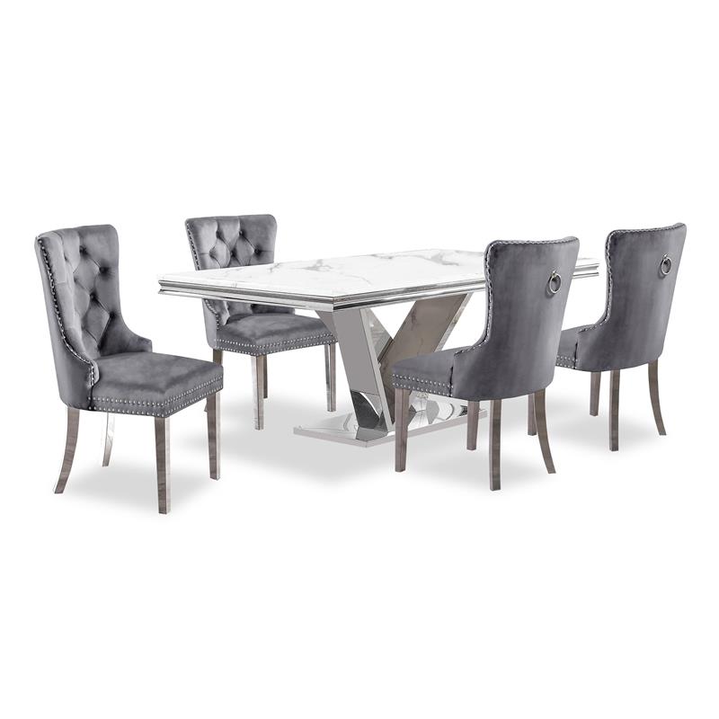 Furniture of America Rosa Glam Metal 5-Piece Dining Table Set in Gray