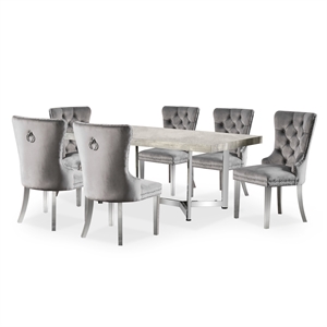 Furniture of America Hiddleston Metal 7-Piece Dining Set in Chrome and Gray