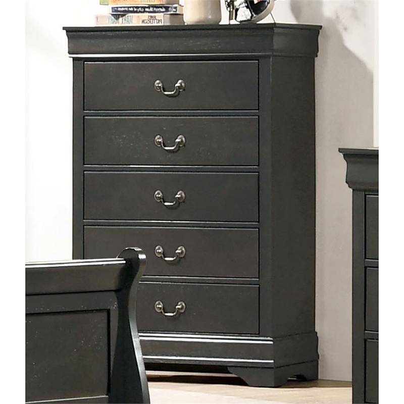 Furniture of America Jussy Transitional Solid Wood 5-Drawer Chest in Gray