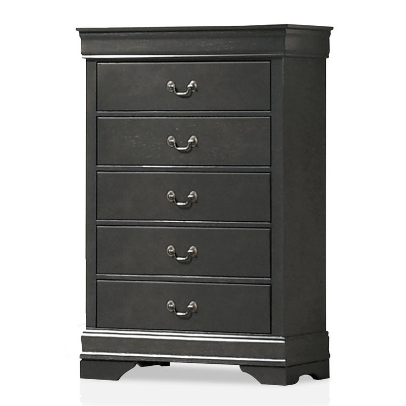 Furniture of America Jussy Transitional Solid Wood 5-Drawer Chest in Gray