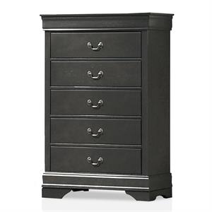 Furniture of America Jussy Transitional Solid Wood 5-Drawer Chest in Gray