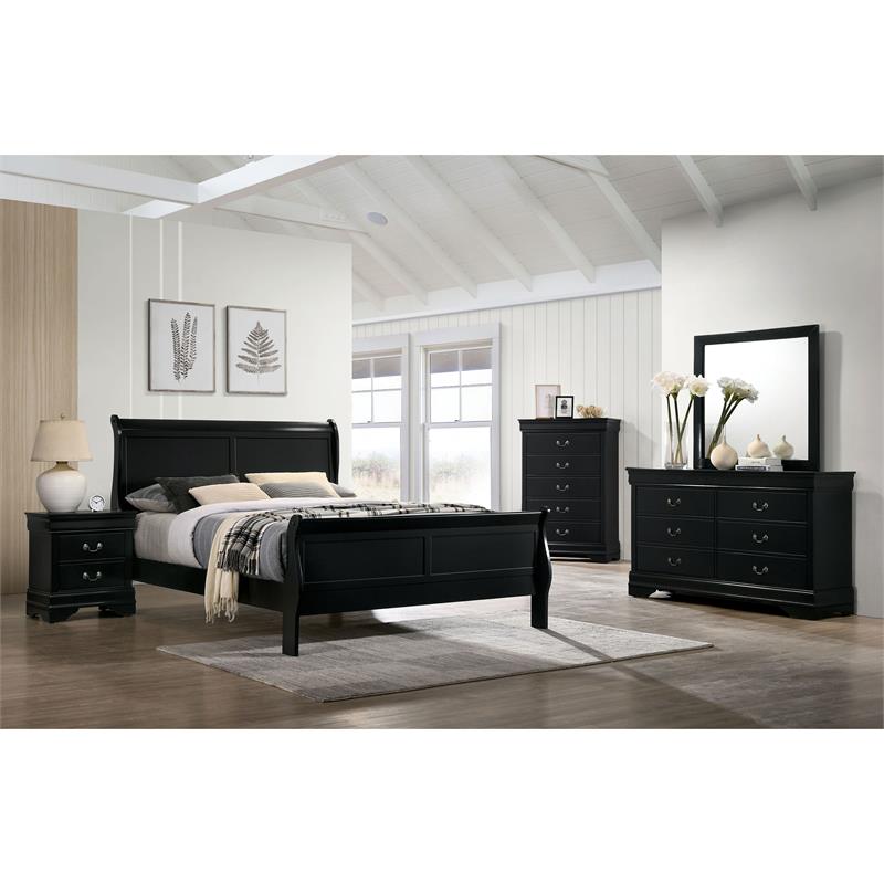 Furniture of America Jussy Transitional Solid Wood Cal King Sleigh Bed in Black