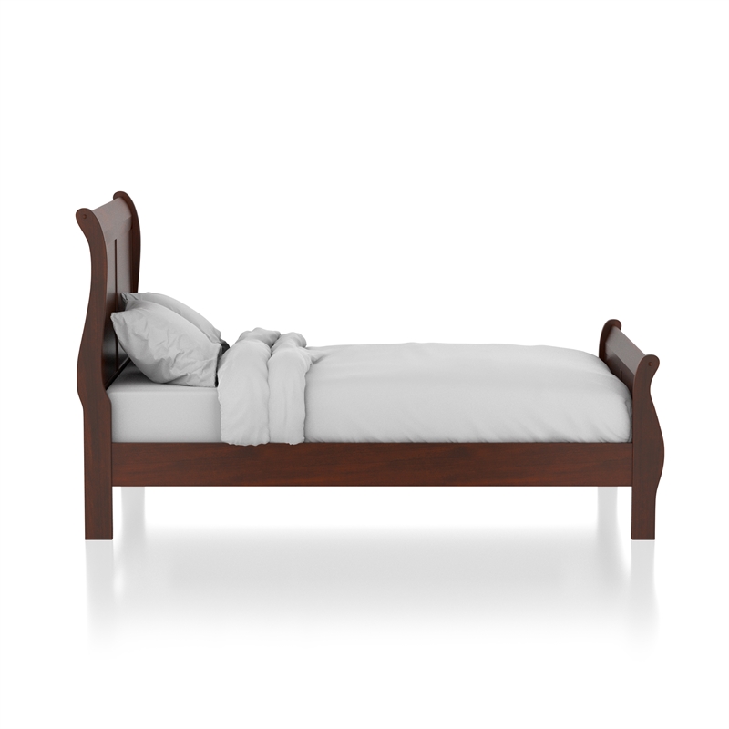 Furniture of America Jussy Transitional Solid Wood King Sleigh Bed in Cherry