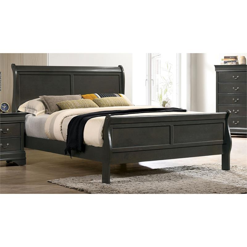 Furniture of America Jussy Transitional Solid Wood King Sleigh Bed in Gray