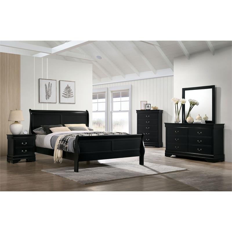 Furniture of America Jussy Transitional Solid Wood Queen Sleigh Bed in Black