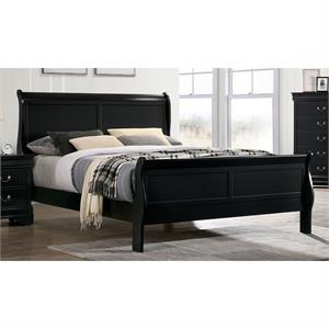 Furniture of America Jussy Transitional Solid Wood Queen Sleigh Bed in Black