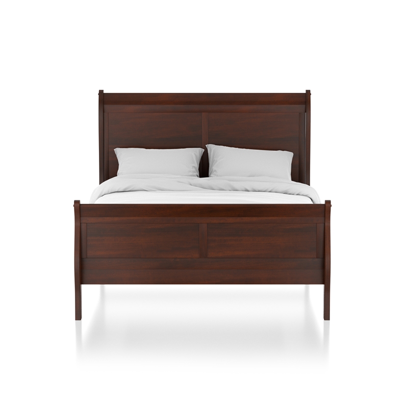 Furniture of America Jussy Transitional Solid Wood Queen Sleigh Bed in Cherry
