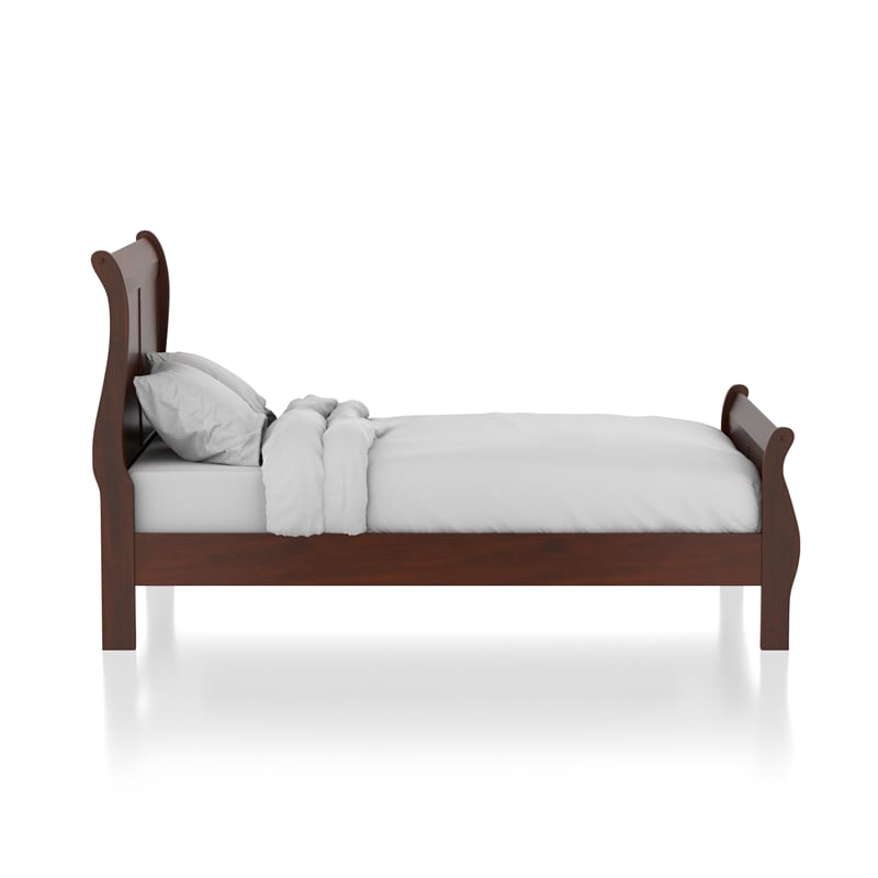 Furniture of America Jussy Transitional Solid Wood Queen Sleigh Bed in Cherry
