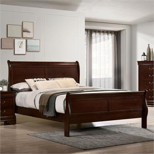 Furniture of America Jussy Transitional Solid Wood Queen Sleigh Bed in Cherry