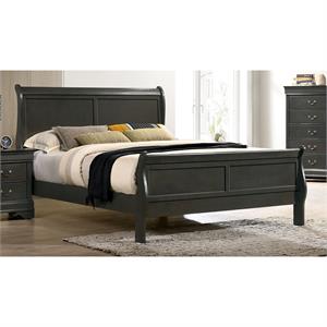 Furniture of America Jussy Transitional Solid Wood Queen Sleigh Bed in Gray