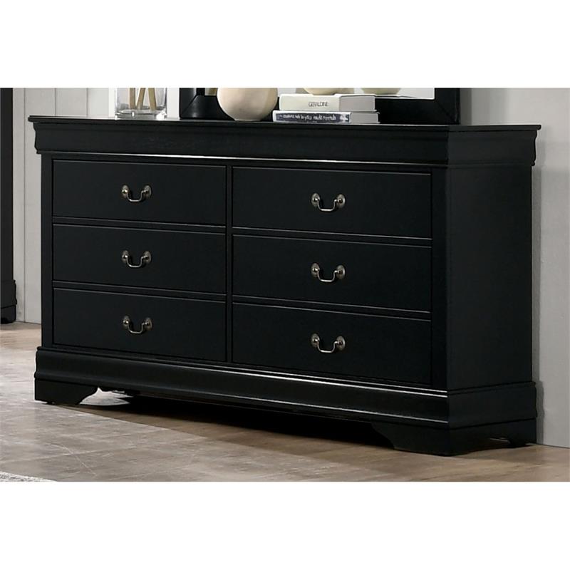 Furniture of America Jussy Transitional Solid Wood 6-Drawer Dresser in Black