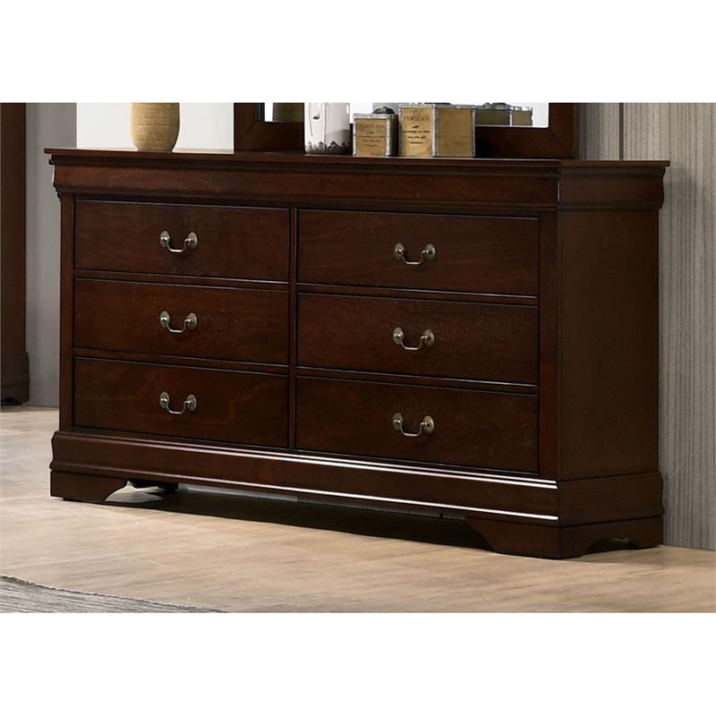 Furniture of America Jussy Transitional Solid Wood 6-Drawer Dresser in Cherry