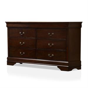 Furniture of America Jussy Transitional Solid Wood 6-Drawer Dresser in Cherry