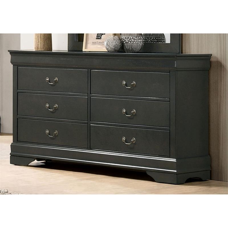 Furniture of America Jussy Transitional Solid Wood 6-Drawer Dresser in Gray