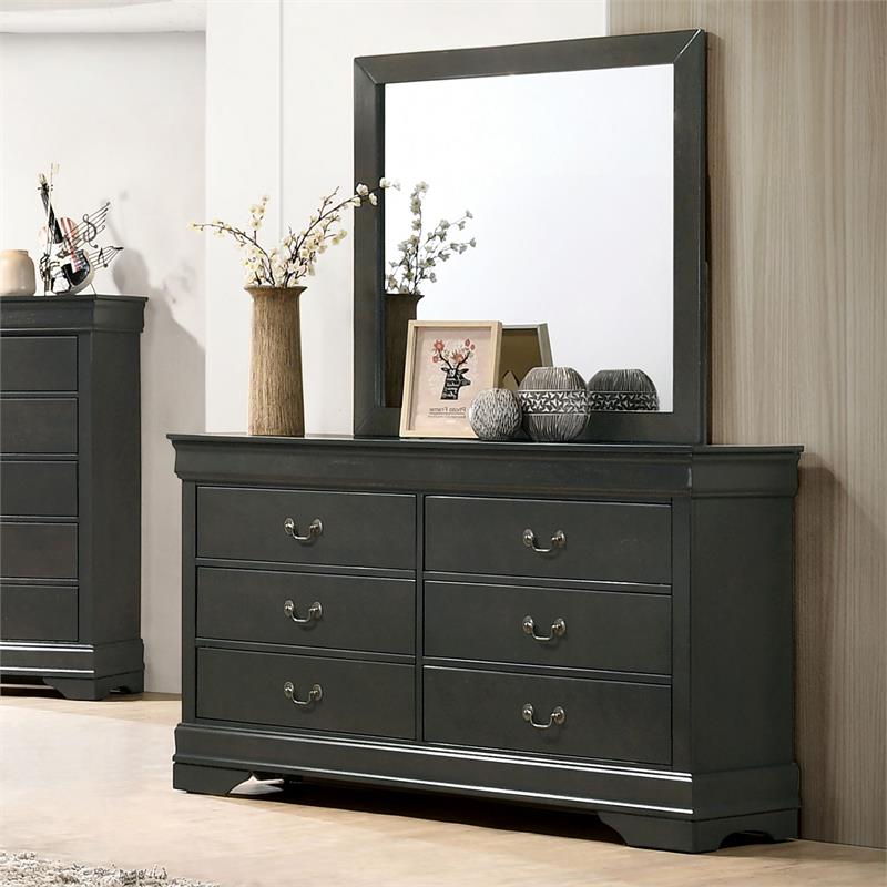 Furniture of America Jussy Transitional Solid Wood 6-Drawer Dresser in Gray