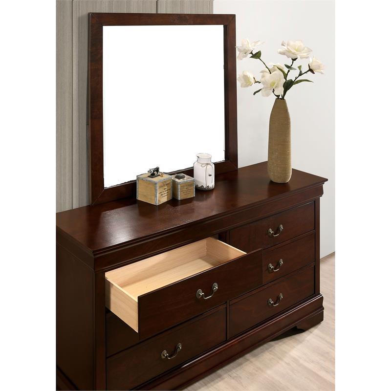 Furniture of America Jussy Transitional Solid Wood Framed Mirror in Cherry