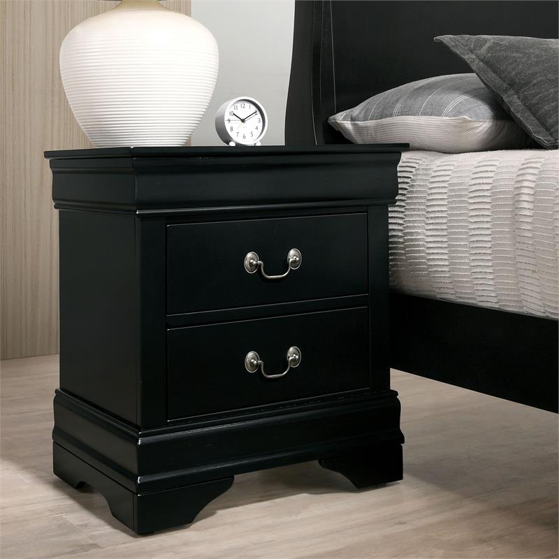 Furniture of America Jussy Transitional Solid Wood 2-Drawer Nightstand in Black