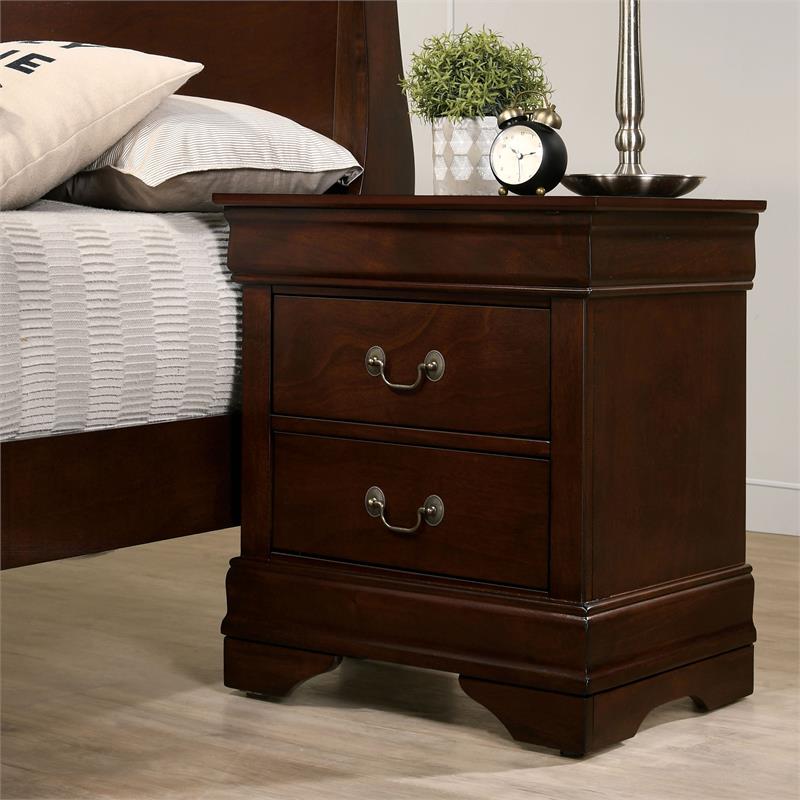 Furniture of America Jussy Transitional Solid Wood 2-Drawer Nightstand in Cherry
