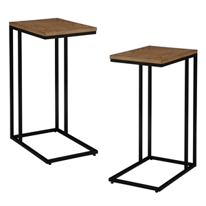 furniture of america vidan dark oak metal c-shaped side table set of 2