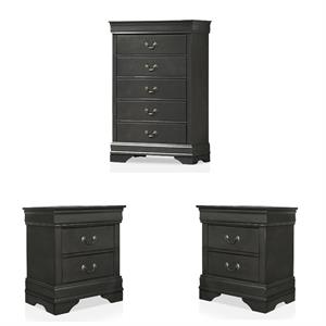 furniture of america jussy 3-piece wood gray chest and 2-nightstand set