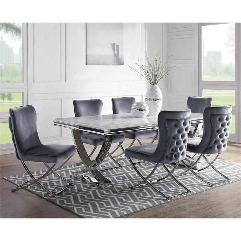 Furniture of America Loz Modern Gray Velvet Upholstered Side Chair Set of 4