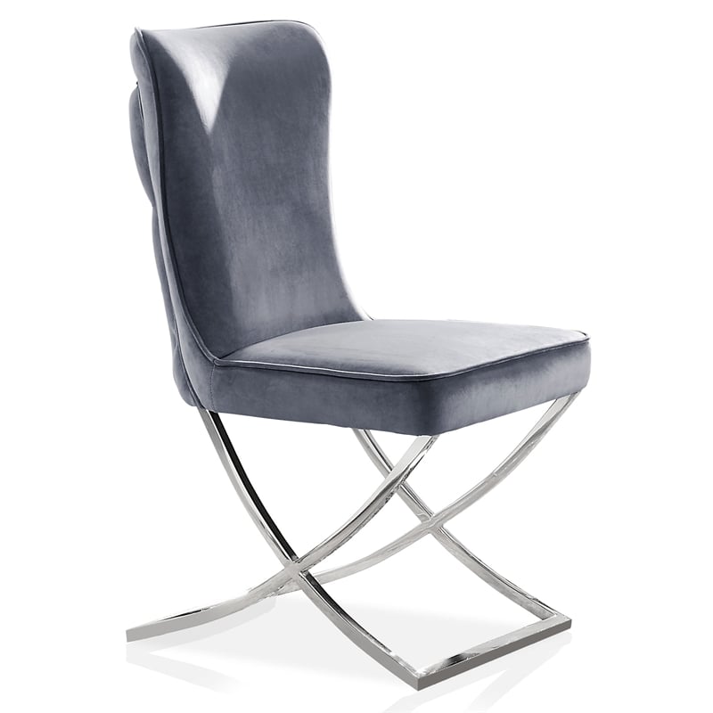 Furniture of America Loz Modern Gray Velvet Upholstered Side Chair Set of 4