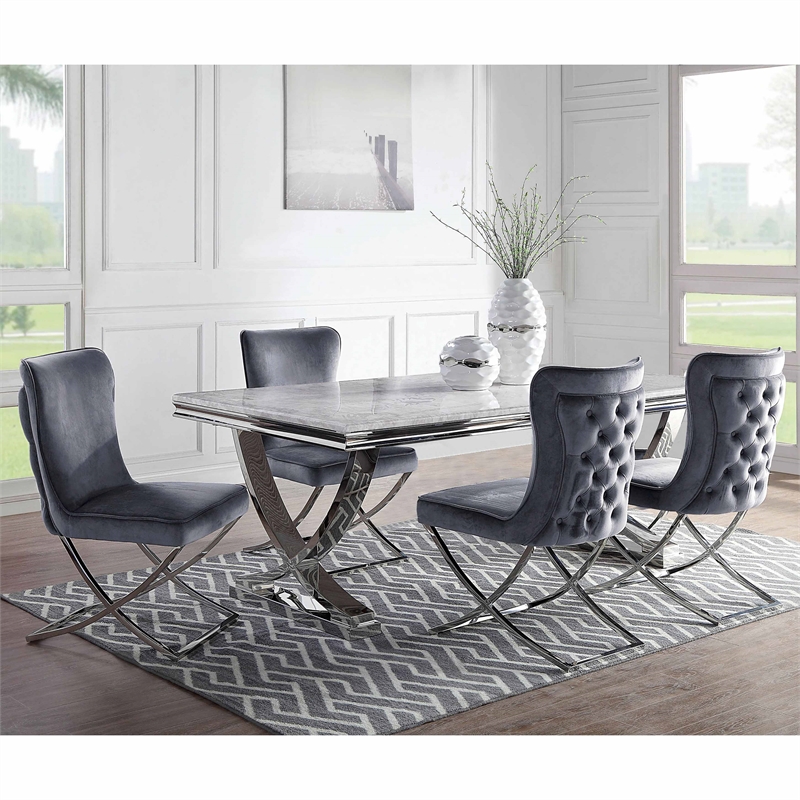Furniture of America Loz Modern Gray Velvet Upholstered Side Chair Set of 4