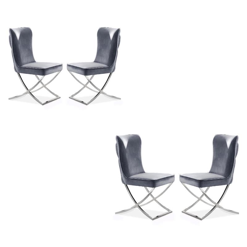 Furniture of America Loz Modern Gray Velvet Upholstered Side Chair Set of 4