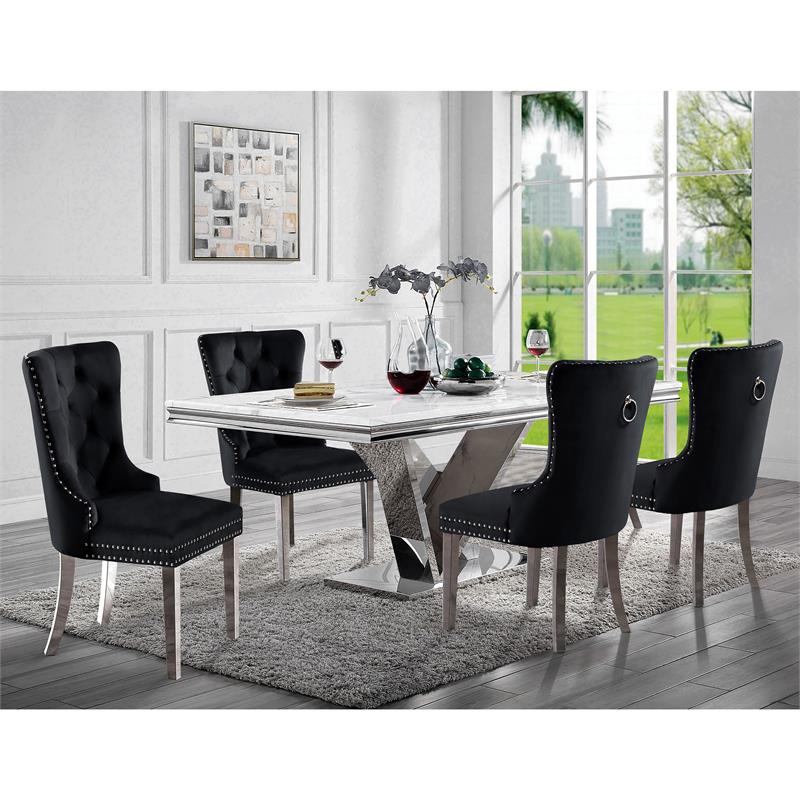 Furniture of America Rosa Glam Metal 5-Piece Dining Table Set in Black
