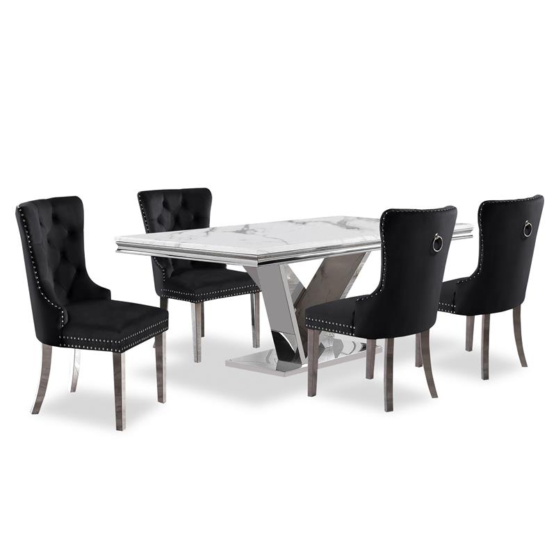 Furniture of America Rosa Glam Metal 5-Piece Dining Table Set in Black
