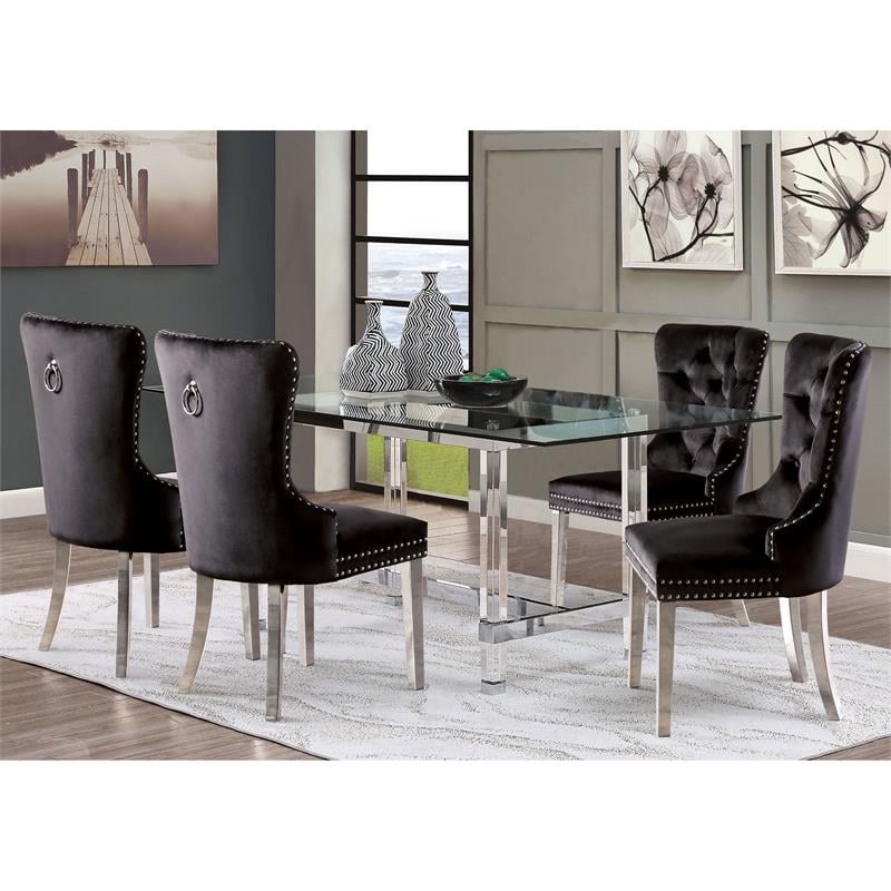 Furniture of America Hartly Contemporary Metal 5-Piece Dining Table Set in Black