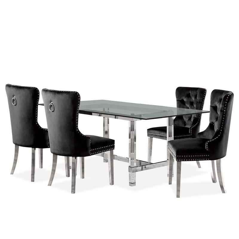 Furniture of America Hartly Contemporary Metal 5-Piece Dining Table Set in Black