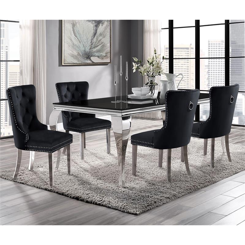 Furniture of America Edi Metal 5-Piece Dining Table Set in Black