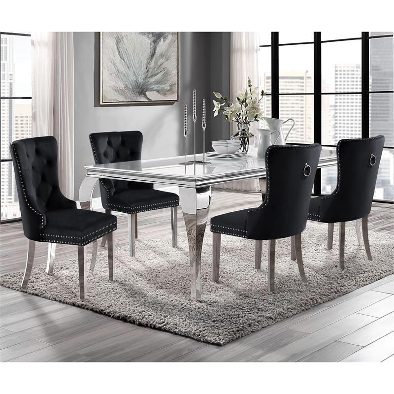 Furniture of America Edi Metal 5-Piece Dining Table Set in White and Black