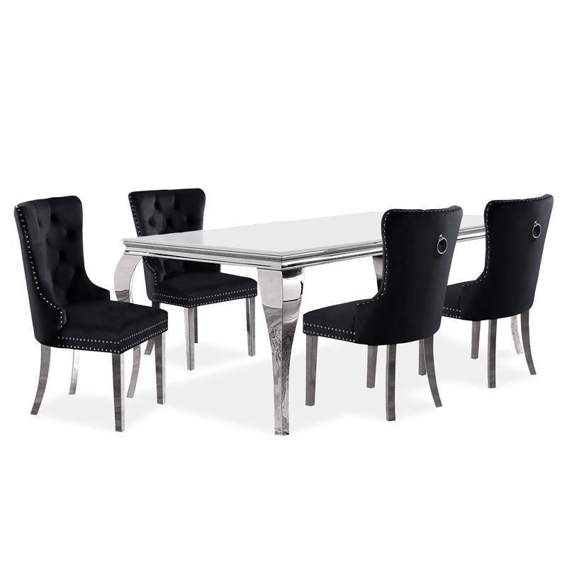 Furniture of America Edi Metal 5-Piece Dining Table Set in White and Black