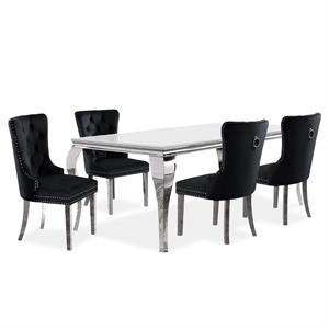 Furniture of America Edi Metal 5-Piece Dining Table Set in White and Black
