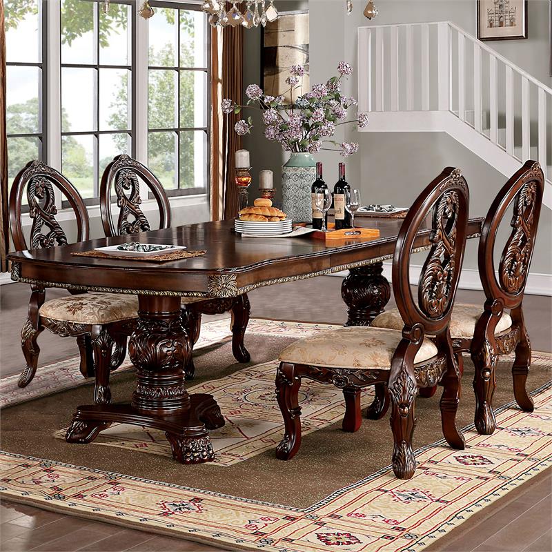Furniture of America Roo Traditional Wood 5-Piece Dining Table Set in Cherry
