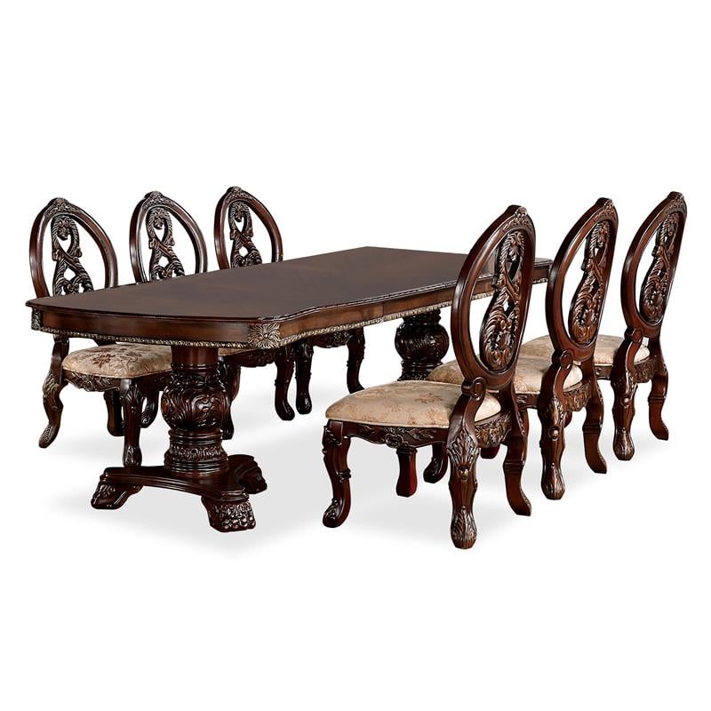 Furniture of America Roo Traditional Wood 7-Piece Dining Table Set in Cherry