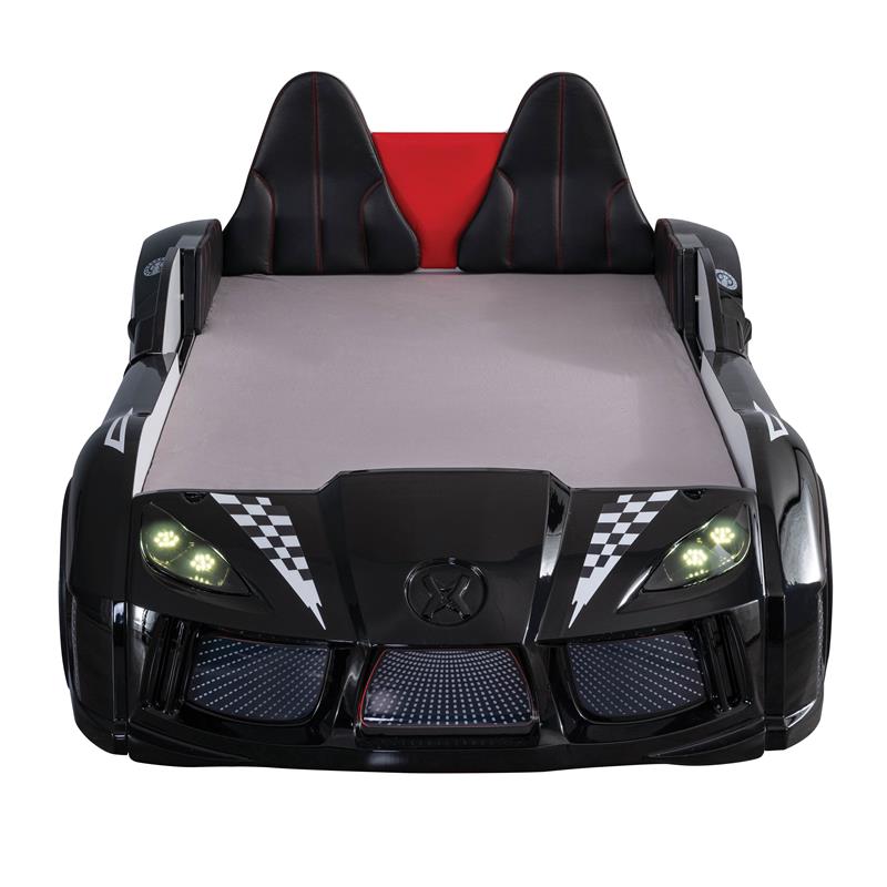 Furniture of America Sonet Plastic Twin Race Black Car Bed with LED Light