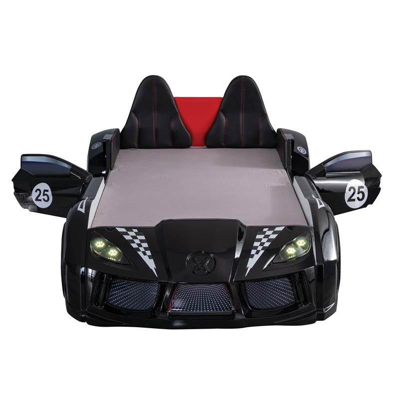 Furniture of America Sonet Plastic Twin Race Black Car Bed with LED Light