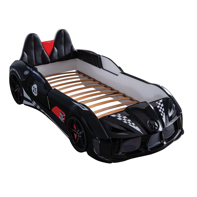 Furniture of America Sonet Plastic Twin Race Black Car Bed with LED Light