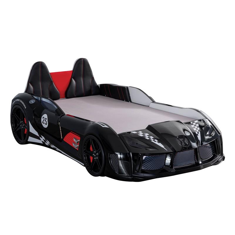 Furniture of America Sonet Plastic Twin Race Black Car Bed with LED Light