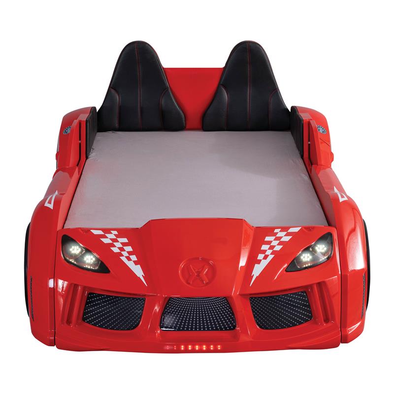 Furniture of America Sonet Plastic Twin Race Car Bed with LED Light in Red