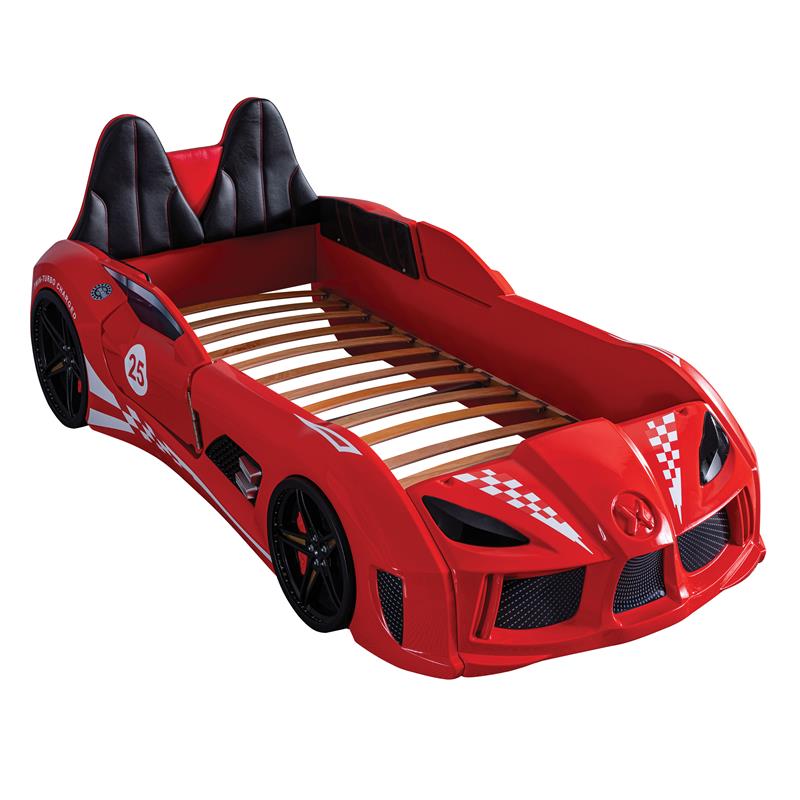 Furniture of America Sonet Plastic Twin Race Car Bed with LED Light in Red